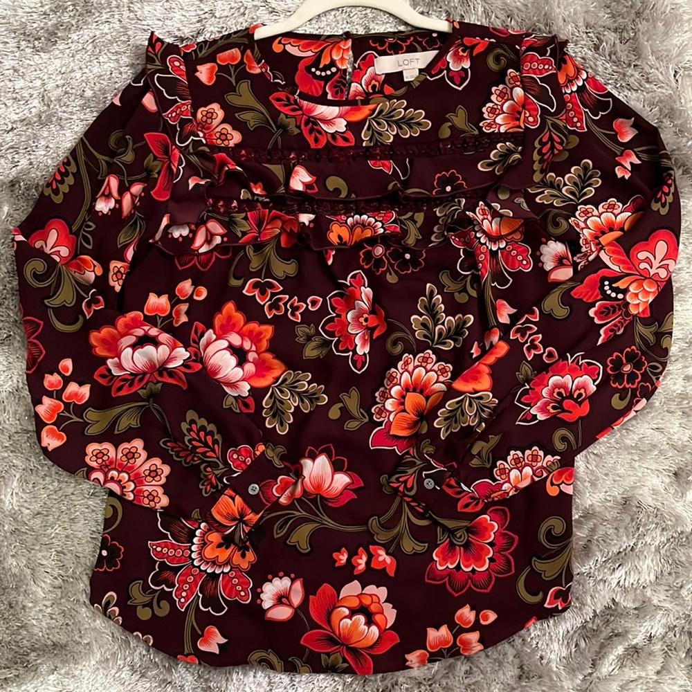 LOFT burgundy floral top